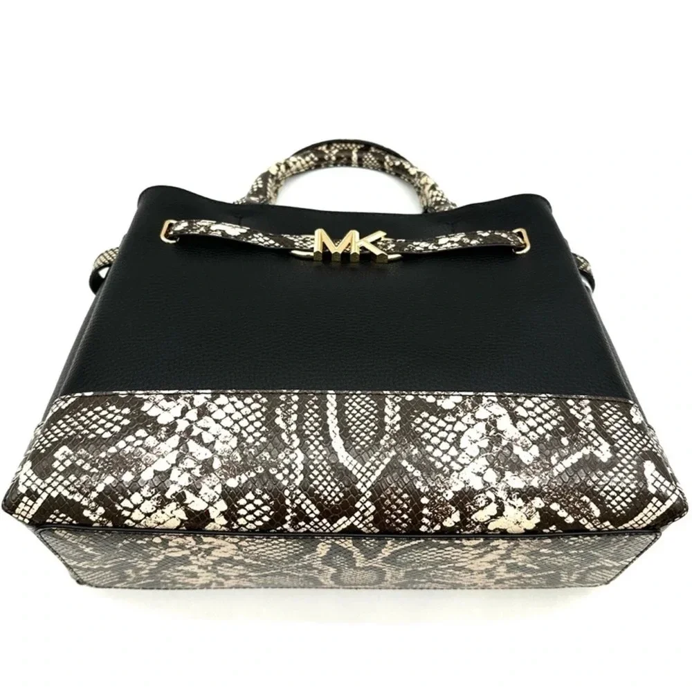 Michael Kors Reed Large Leather Belted Satchel Crossbody Bag Snakeskin - Picture 7 of 13